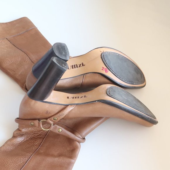 Uffizi Brown Leather Tall Heeled Boots With Metallic Harness Size 9.5 M - Picture 15 of 16